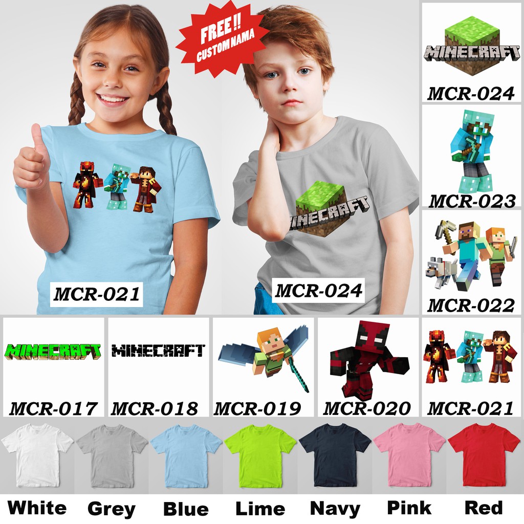 [FREE NAMA !!] Kaos Anak &amp; Family Game Minecraft 100% COTTON PREMIUM