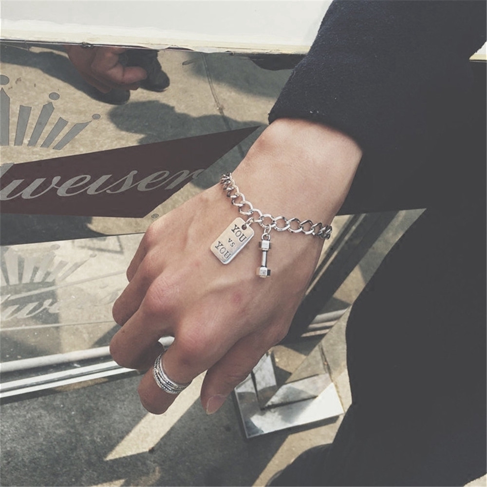 Punk Bangle Classic Hip Hop Harajuku Thick Chain Thin Double Pendant Link Round Bracelet  Jewelry