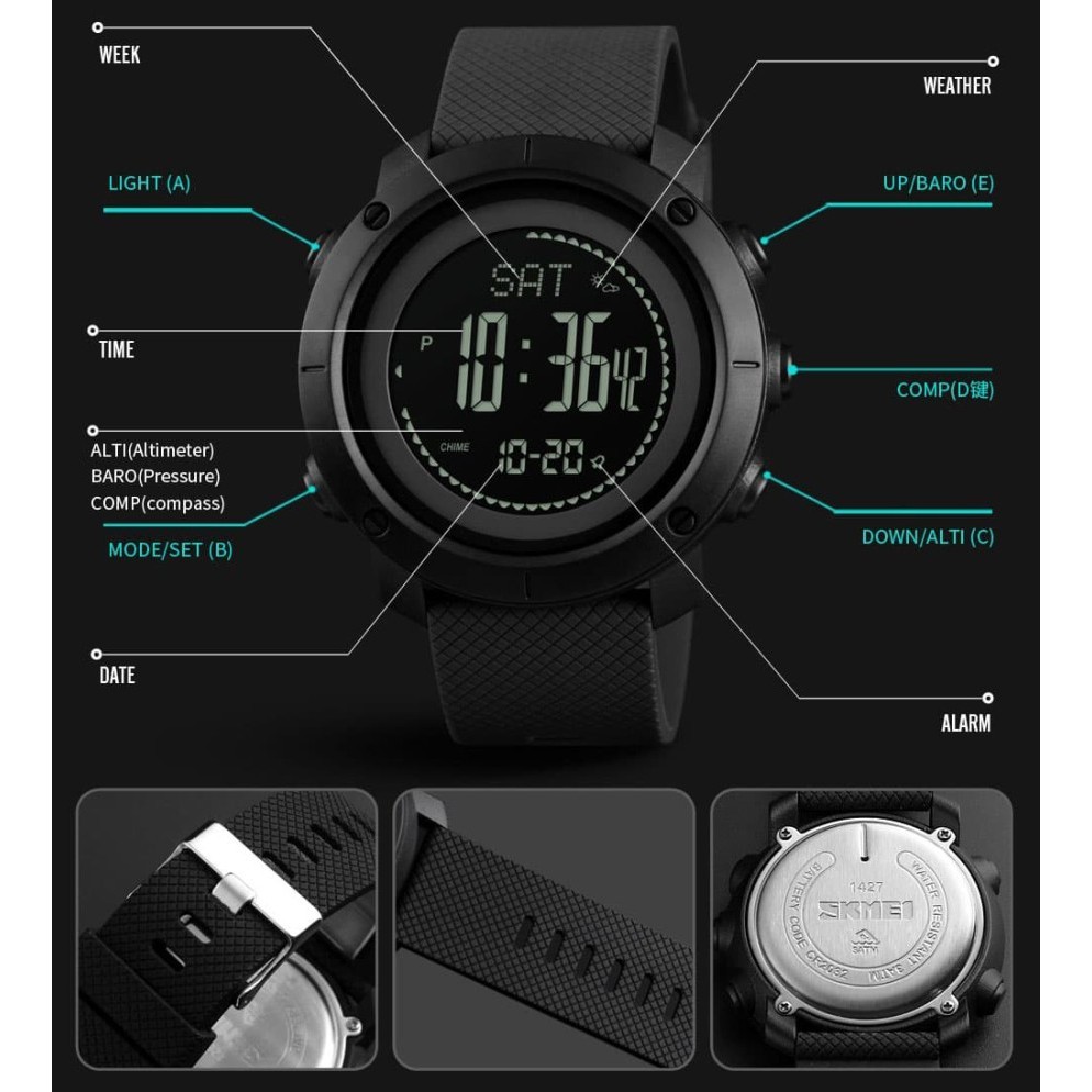 Jam Tangan Outdoor Thermometer Altimeter Barometer SKMEI 1427 Anti Air