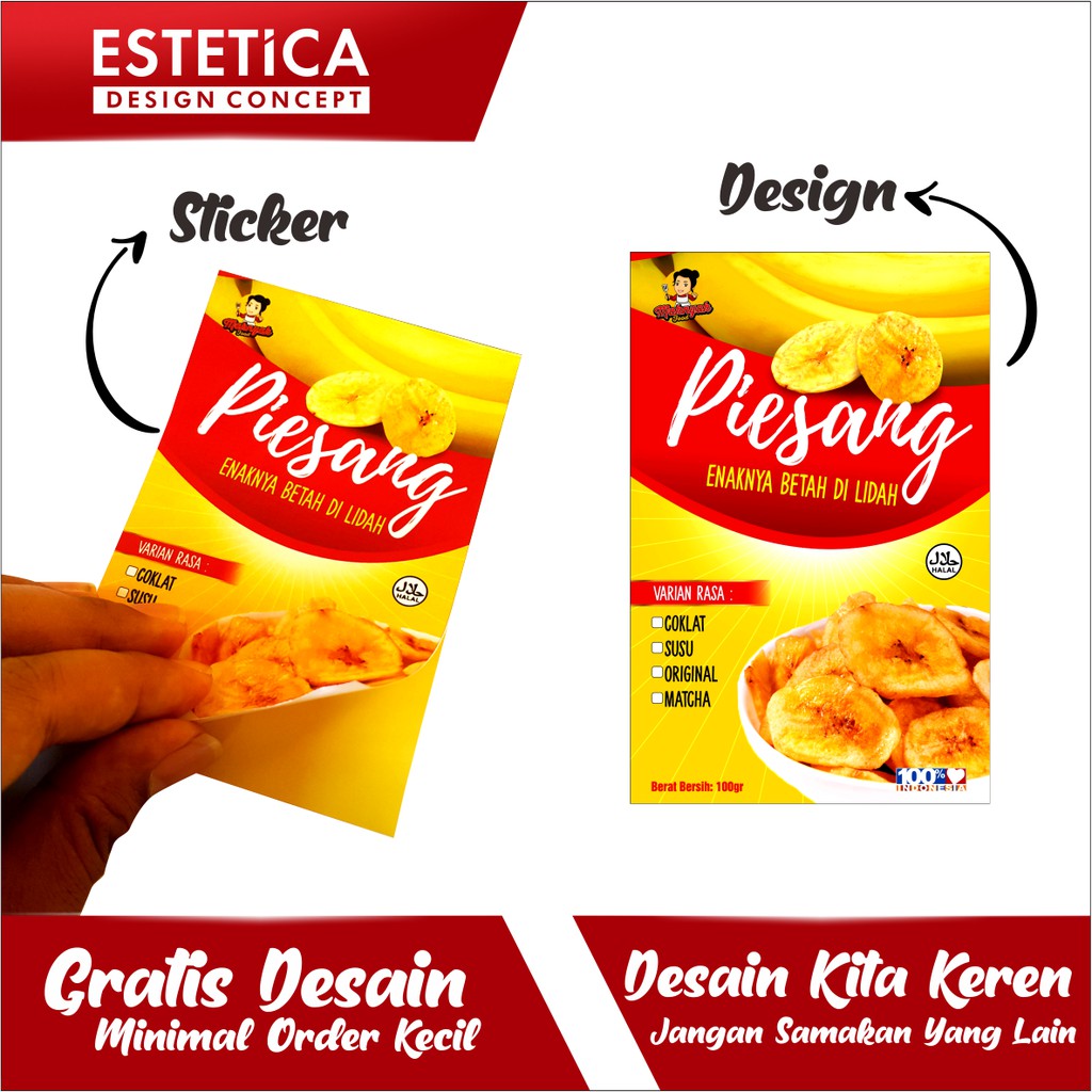 Cetak Sticker Keripik Pisang, Label Keripik Pisang, Sticker Snack