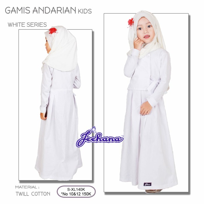 Baju Muslim Lebaran Syari Gamis Putih Anak Perempuan Katun - Putih- S