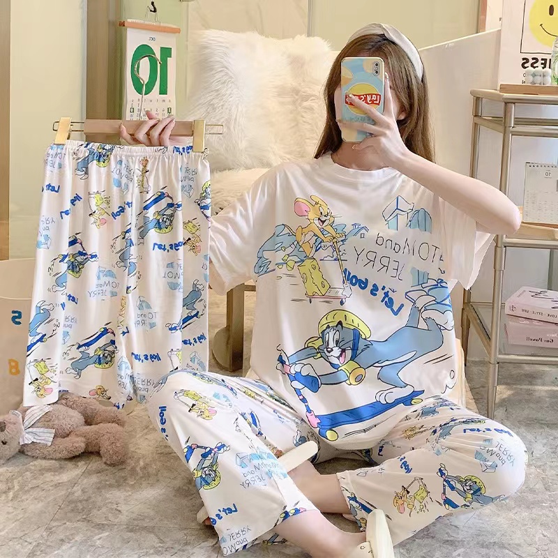 AJW Shop Piyama 3in1 | Piyama Import Dewasa | Setelan Wanita Kekinian | Baju Tidur Wanita Dewasa-Tom&Jerry Lets Roll