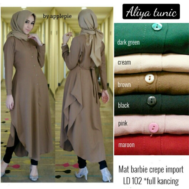 BAJU ATASAN TUNIK MUSLIM WANITA PAKAIAN ALIYA TUNIC LINEN POLOS KEKINIAN BUMIL BUSUI TERBARU 2020