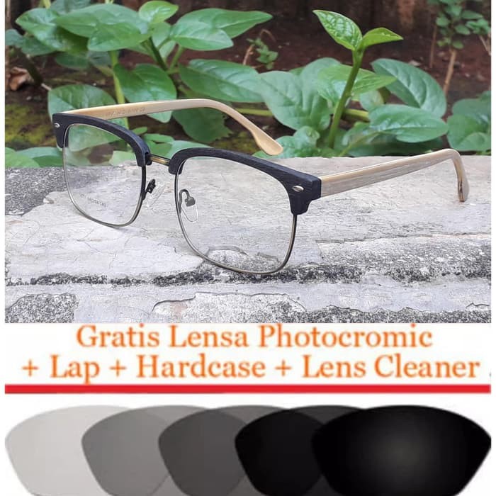 Unik Frame Kacamata Minus AntiRadiasi Photocromic Vintage Clubmaster Kayu Limited