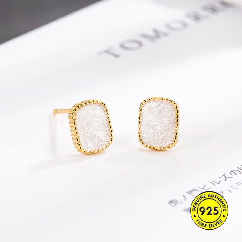 Anting Stud Zircon Mutiara Bentuk Persegi Bahan S925 Silver Gaya Retro Perancis Untuk Wanita