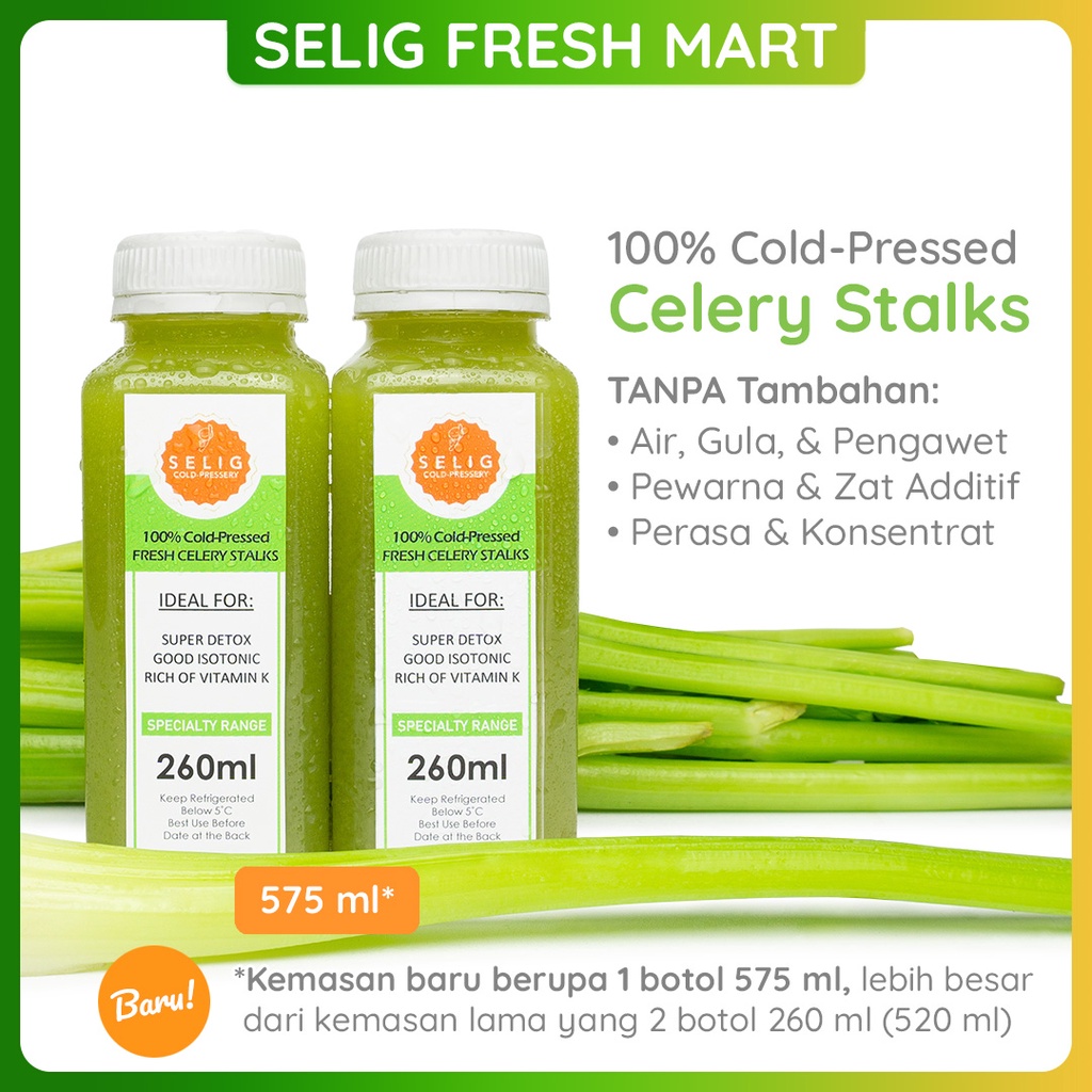 

Cold Pressed Juice 100% Celery Jus Sayur Seledri 575ml - Selig Fresh Mart