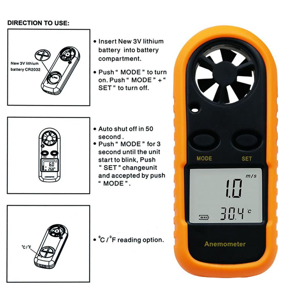 Solighter Digital Anemometer High Precision Hand-Held Temperature Tester Anemometro LCD Backlight Display Pengukur Kecepatan Angin