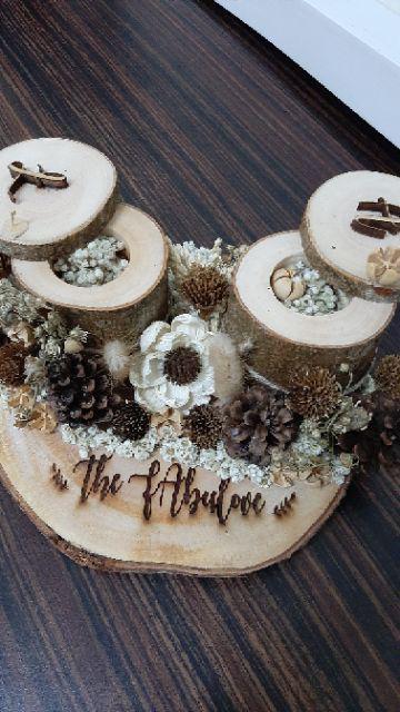 Ringbearer Arkanaya Wooden Log Dried Flowers Rustic Ringbox