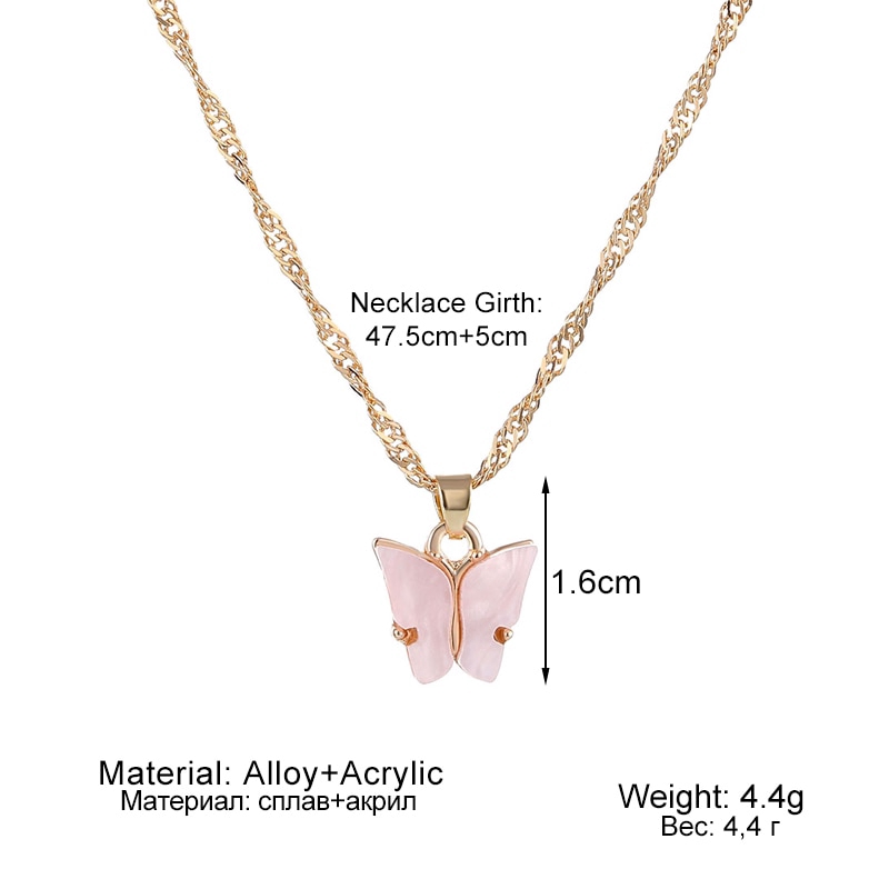 Kalung Choker Elegan Dengan Liontin Kupu-Kupu Warna Pink/Gold Untuk Wanita 2020