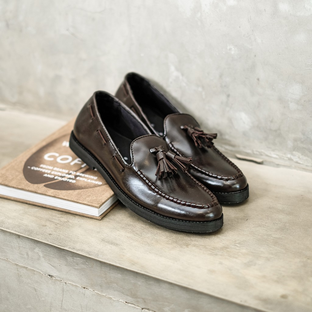 Porto Brown | Sepatu Tanpa Tali Coklat Loafers Pria Casual Kerja Formal Kantor Laki | FORIND x Giant Flames