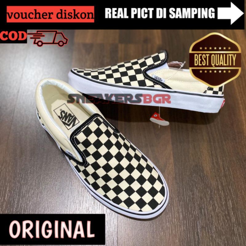 VANS SLIPNON CHECKERBOARD (CLASSIC) | van slip on | slip on catur | sepatu pria wanita