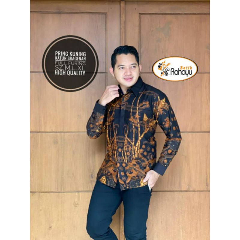 pring pethuk kuning batik pria lengan panjang full furing katun halus sragenan