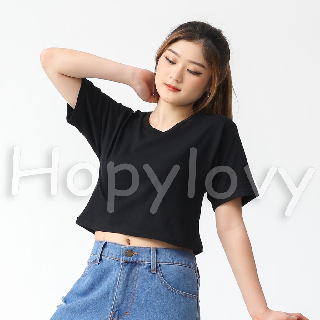 HOPYLOVY - Kaos Crop Wanita Polos bahan Katun super Comfy Starla