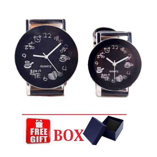 Jam Tangan Couple CUP+BOX Korean Style Analog Watch Cowo Cewe Kulit