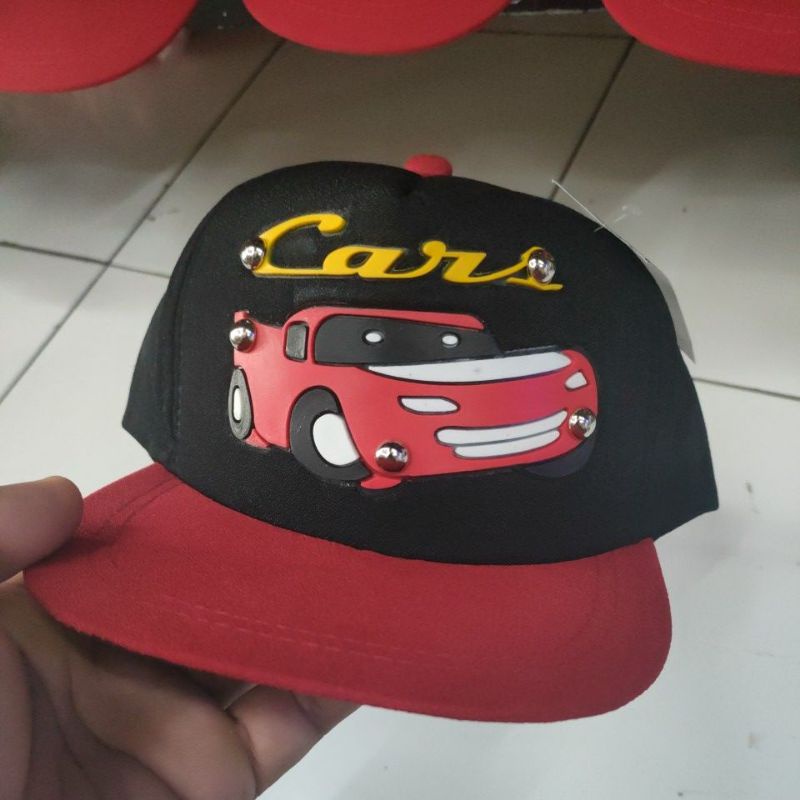 Topi Anak Snapback anak/Topi ploking anak/topi anak karakter-cars hitam