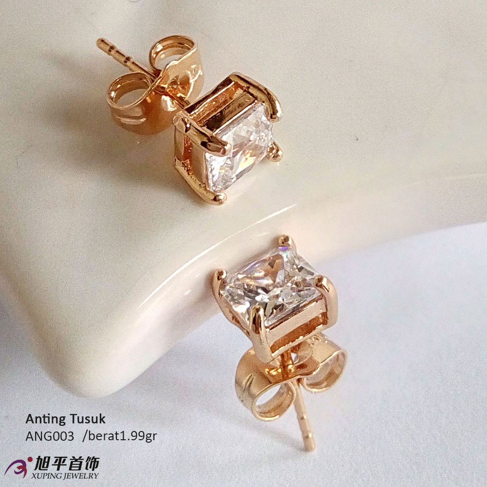 Anting giwang tusuk 18k model kotak kecil xuping seperti emas asli perhiasan imitasi premium