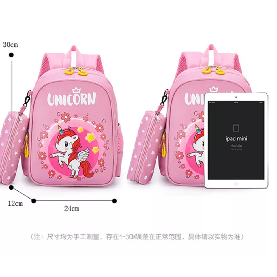 Tas Ransel Anak Sekolah Ngaji Perempuan Tk Sd karakter Motif Unicorn