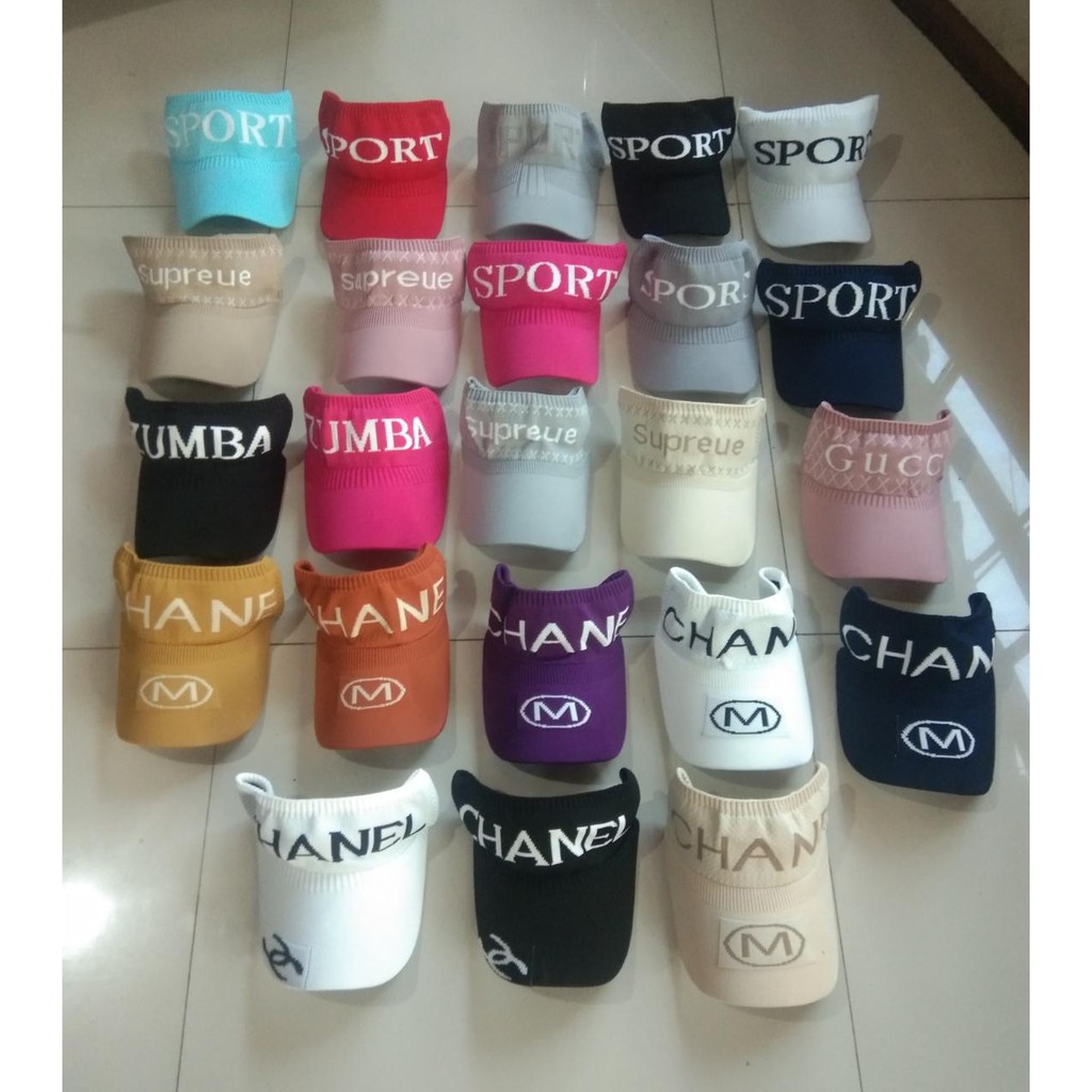 Topi jogging merah sepeda zumba senam golf sport Rajut start pantai matahari murah hitam putih