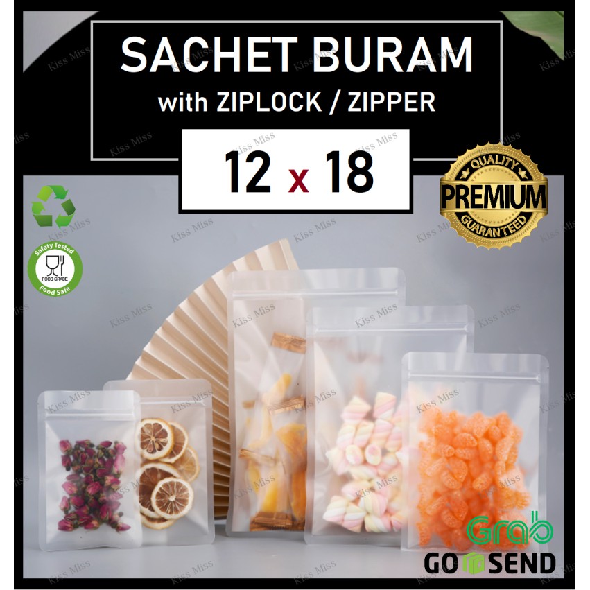 SACHET BURAM POUCH - 12x18cm - ziplock - Plastik Klip - Kemasan Kantong Cookies - Teh - Bubuk