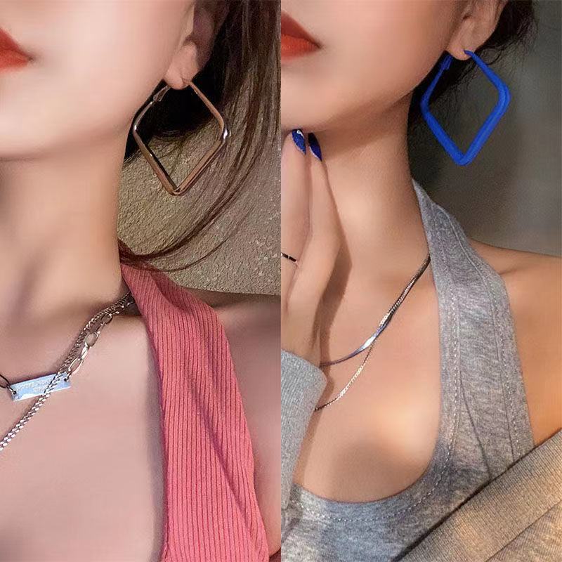 Hip hop selebriti Internet Perak square anting-anting baru fashion stud anting-anting sederhana dan