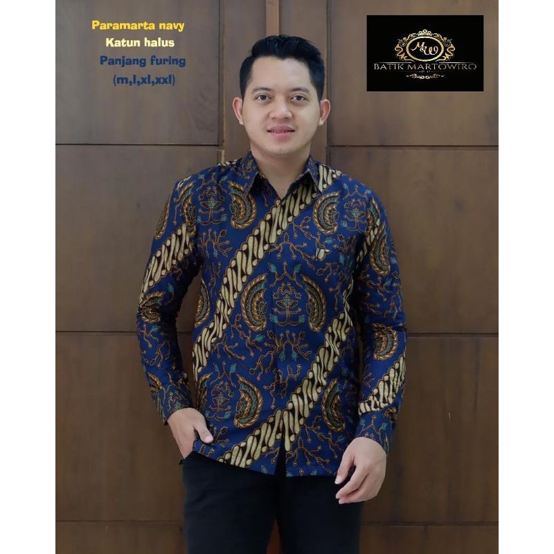 Batik Lengan Panjang Warna Navy Kemeja Batik Pria Terbaru Warna Navy PARAMARTA NAVY Batik Solo