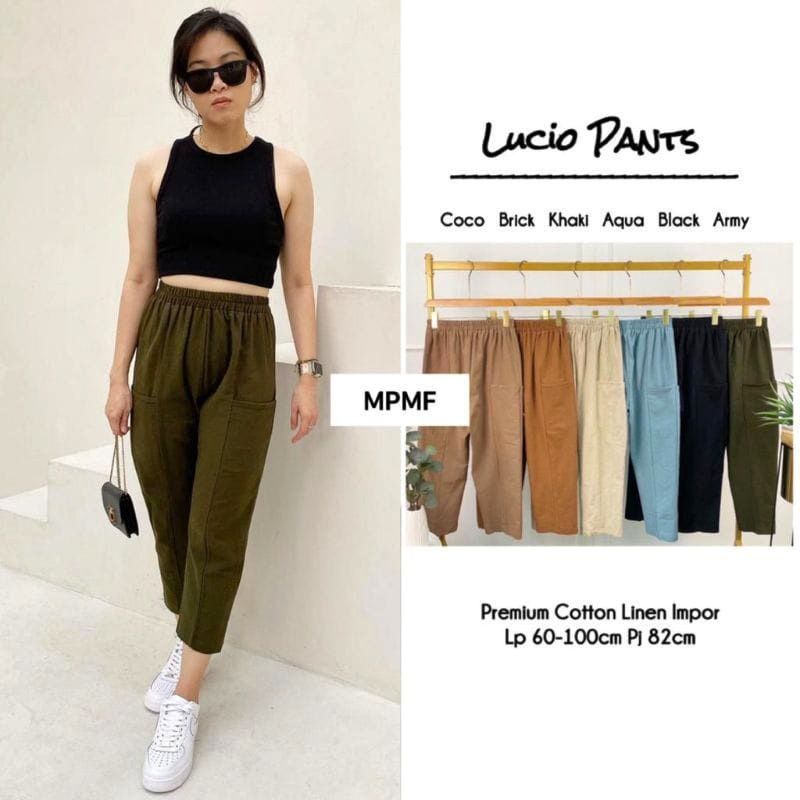 Celana Baggy Lucio Pants Linen Premium impor Saku Samping Pinggang