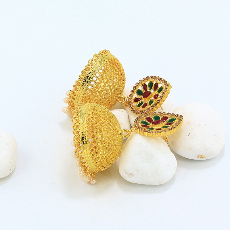 SIY  Indian Ethnic Golden Wedding Enamel Jhumki Jhumka Earrings Fashion Jewelry