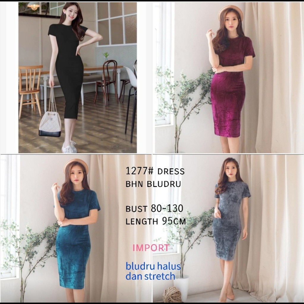 Dress 1277 BLUDRU BODYCON DRES GROSIR IMPORTIR Fashion Impor MURAH Import TERMURAH TERJANGKAU