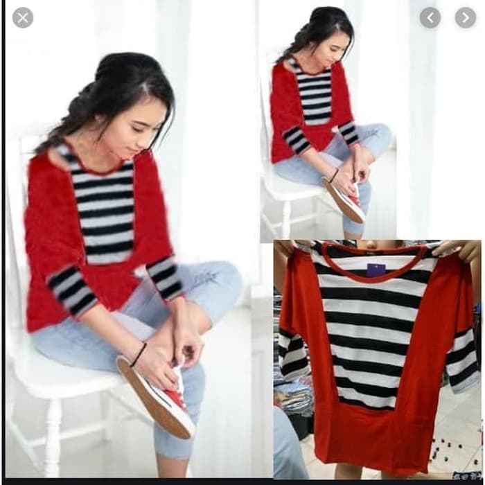 ZAZA_FASHION Baju Atasan Wanita Terbaru 2020 IMPORT Real Pict Blouse Korea Blouse Cut Stripe R 69HEQ