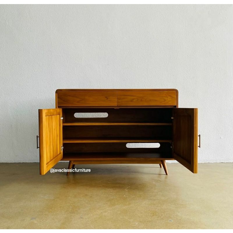 BUFET TV CUSTOM SCANDINAVIA RETRO MINIMALIS VINTAGE CABINET DRAWER PAJANGAN KAYU JATI BERKUALITAS MURAH FINISHING NATURAL FURNITURE JEPARA-1