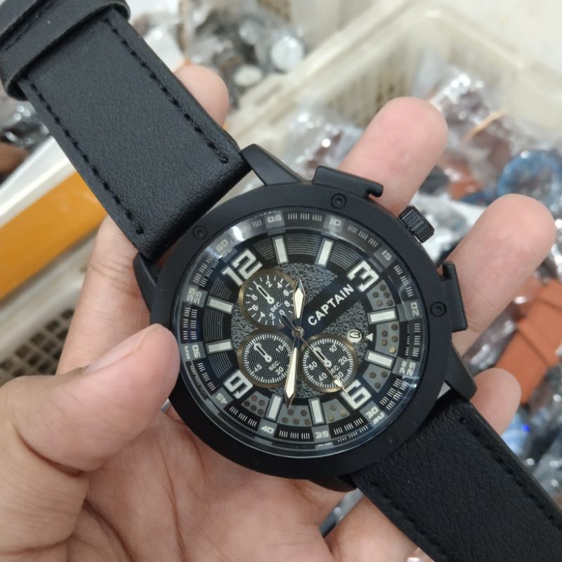 SS.id READY JAM TANGAN MURAH PRIA TALI KULIT TANGGAL AKTIF .