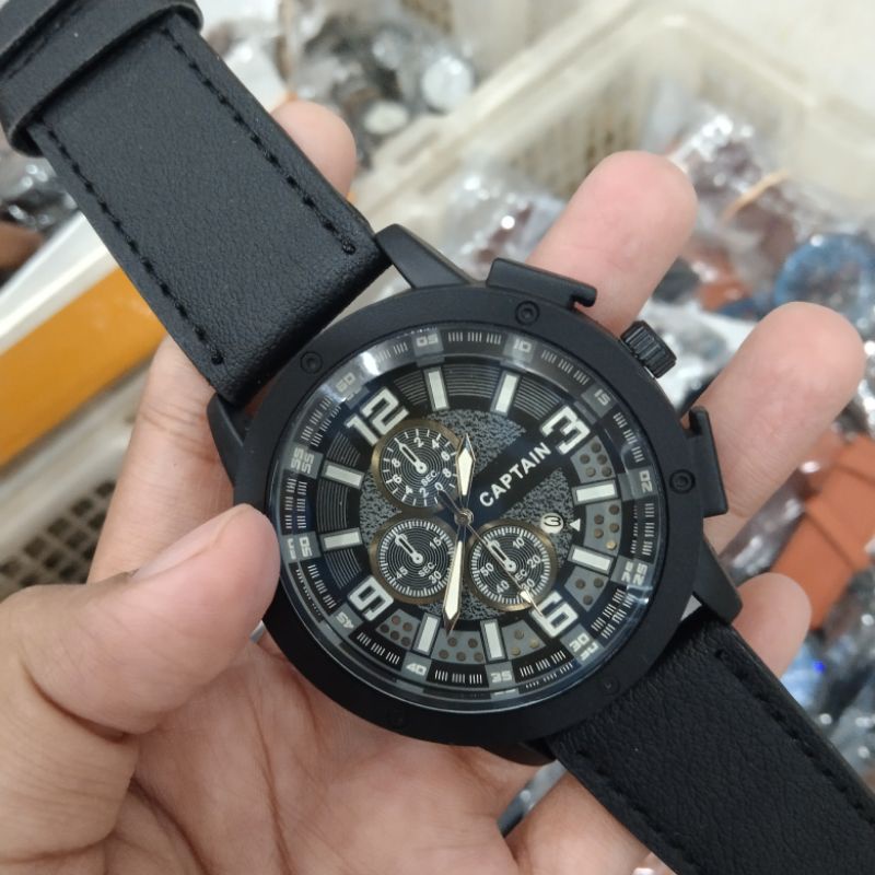 SS.id READY JAM TANGAN MURAH PRIA TALI KULIT TANGGAL AKTIF .