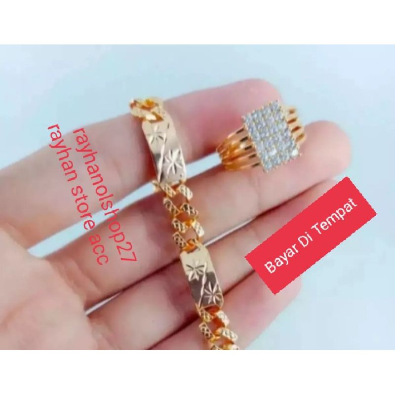 GELANG Rantai plat Free Cincin Full permata C-200  Mewah