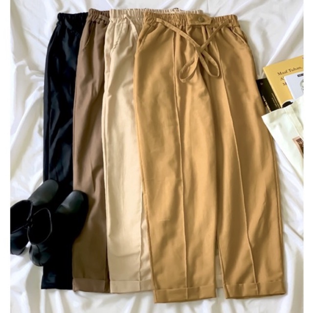 Celana Kulot Wanita Kekinian Kulot Linen Premium Highwast Jumbo By QRA - Celana Kerja Wanita - Celan