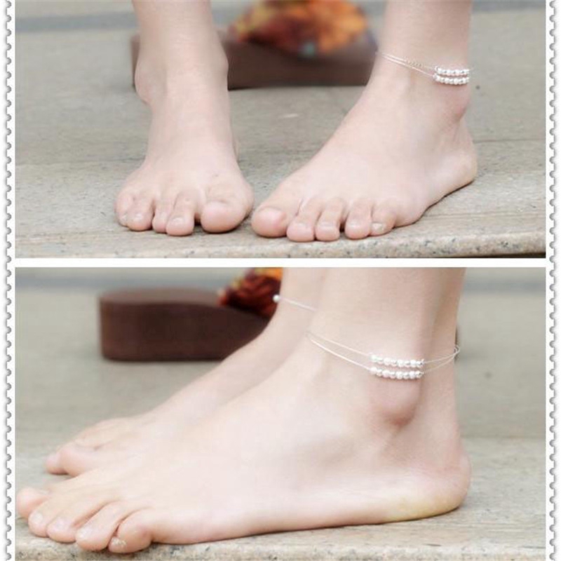 Korea Fashion Style Perhiasan Frosted Transfer Manik-manik Berlapis Perak Gelang Kaki