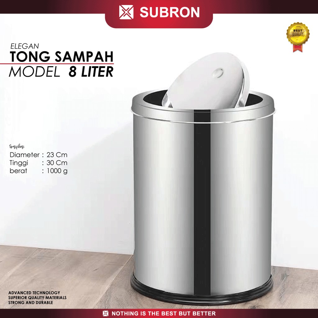 Jual Subron Tong Sampah 8lt Tempat Sampah Stainless Tutup Swing Kamar Kantor Tipis Indonesia 6827