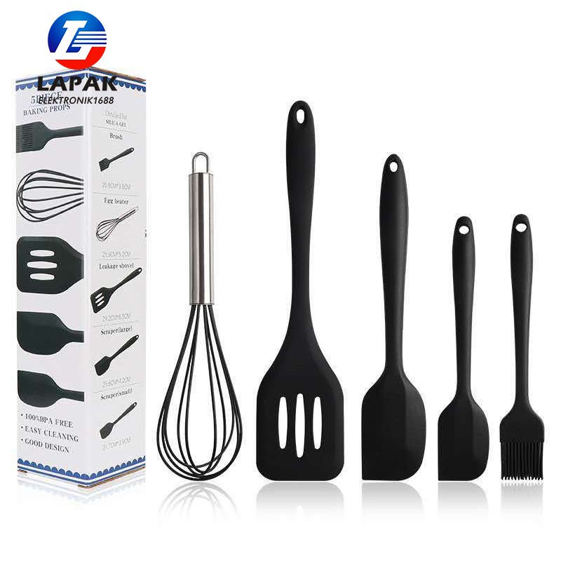 Spatula Set Alat Masak 5 in 1 Sutil Scrap Kocokan Silicone/Silikon - pink-1