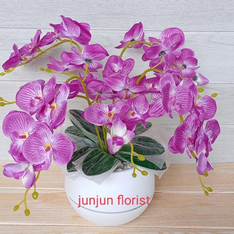 tg❆Baru✼→ Bunga anggrek plastik jumbo pot bola besar/bunga hiasan meja /bunga anggrek jumbo artificial// Q35