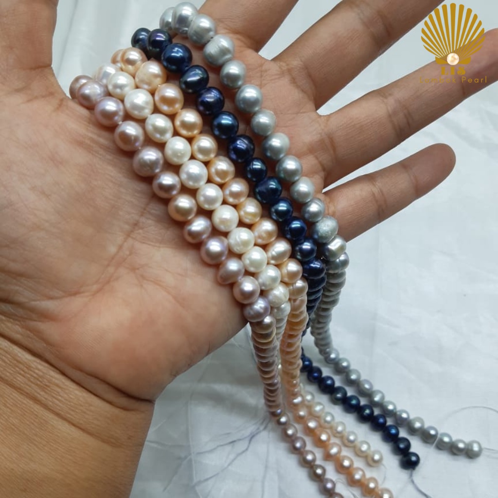 Renteng Butiran Mutiara Tawar Semi Super Asli Lombok Panjang 36 cm diameter mutiara 7mm