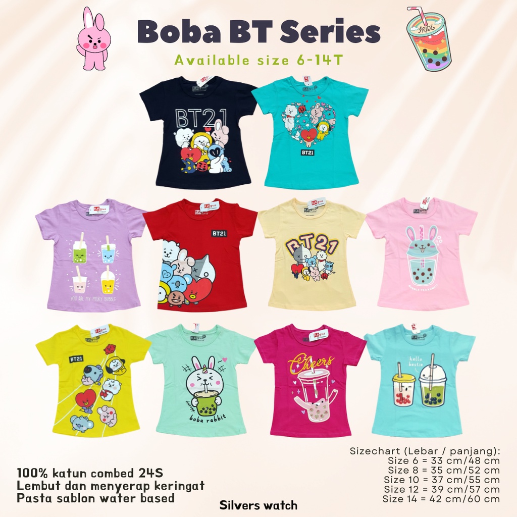 Baju Kaos Anak Perempuan Boba BT Series 5-12 tahun SWKJCE