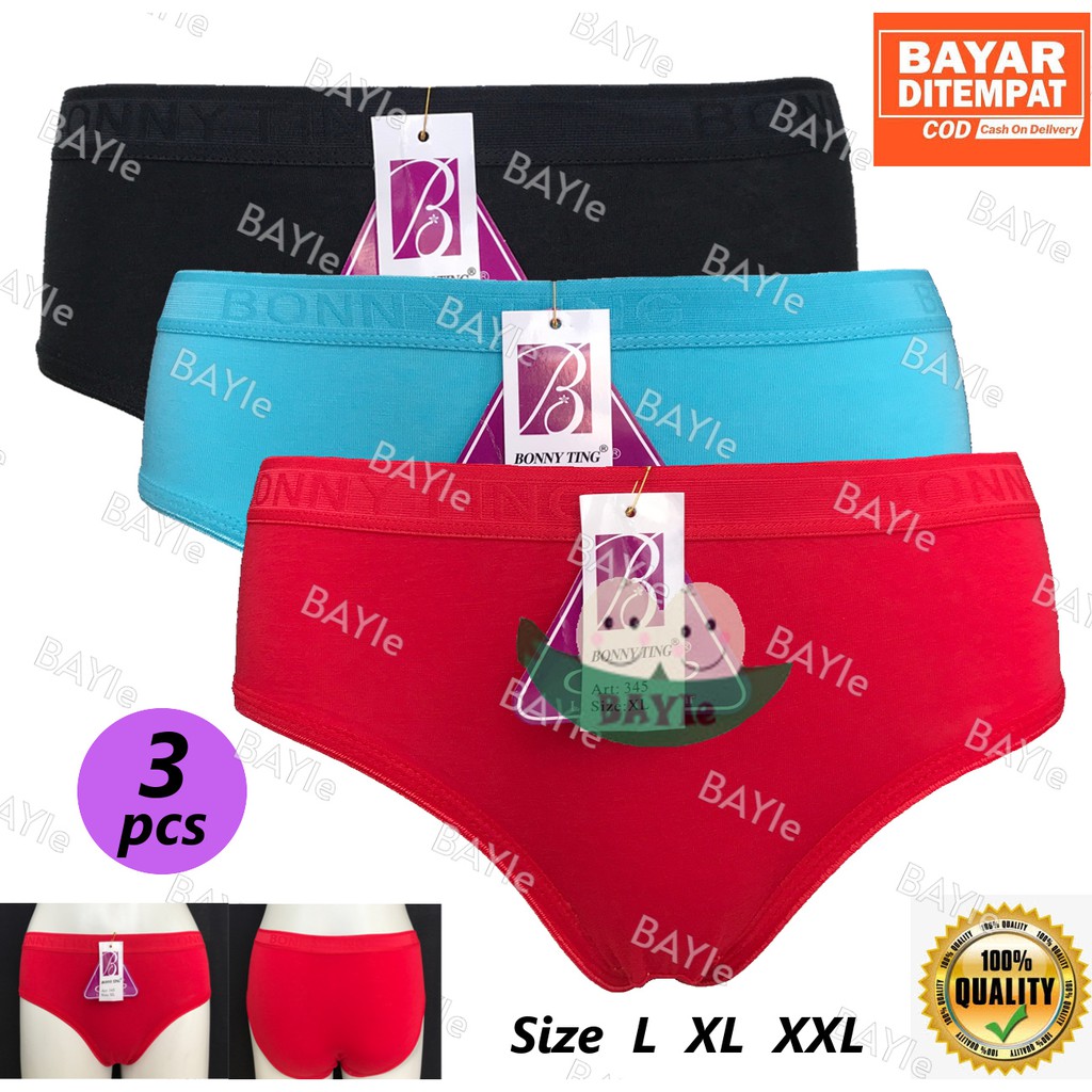 BAYIe - 3 PCS Celana Dalam Wanita / CD Cewek BONNYTING 345 Multi Colour size L, XL, XXL