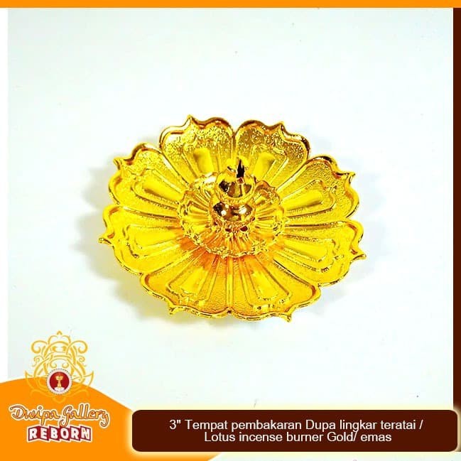 3&quot; Tempat pembakaran Dupa lingkar teratai / Lotus incense burner Gold