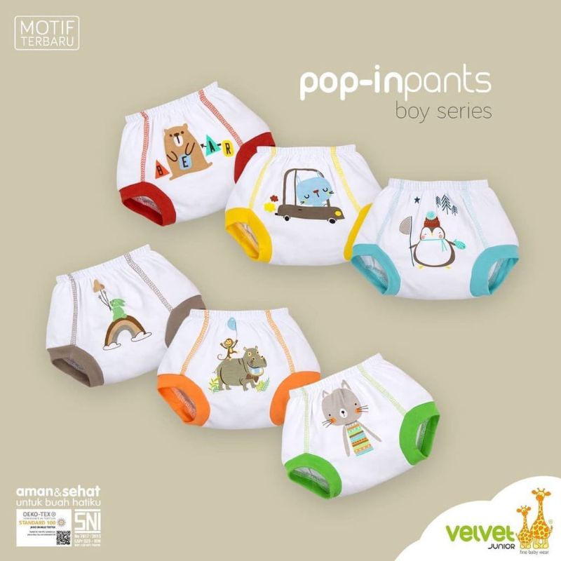 3 Pcs Velvet Junior Celana Pop Kacamata Motif Monoprint NB S M / Celana Bayi Kaca Mata Baru Lahir / 