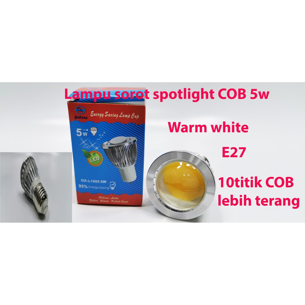 Lampu sorot spotlight COB 5w E27 cahaya Warm White lensa cembung