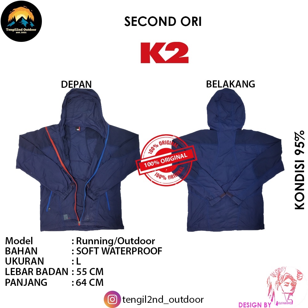 K-2 TEX Jaket Hiking / Jaket Gunung / Hiking Jaket / Hiking Jacket Dark Blue - Second ORI Size L - E