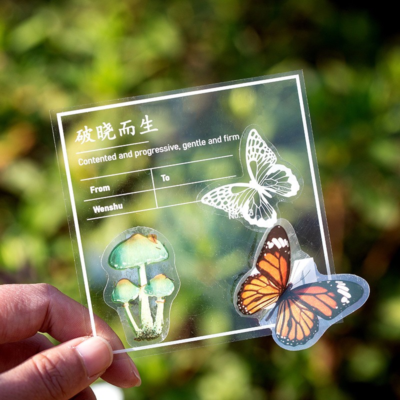 

40pcs Stiker Waterproof Bening Transparan Seri Tanaman Capung Butterfly Scrapbook DIY