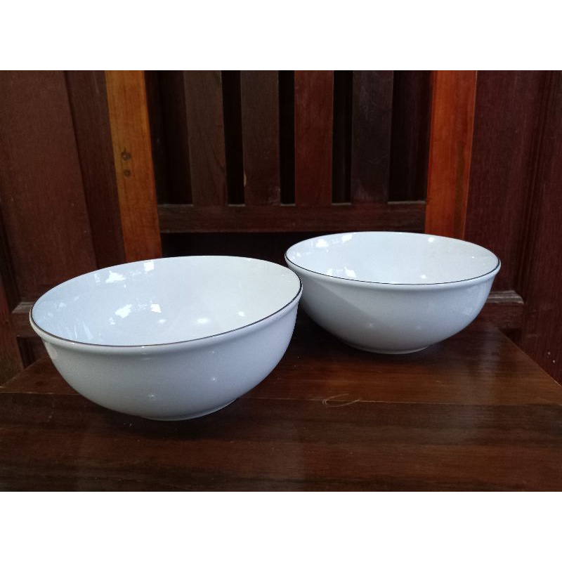 Mangkok Porcelain Merek Indokeramik/Mangkok Keramik List Emas/Mangkok Keramik Microwafe