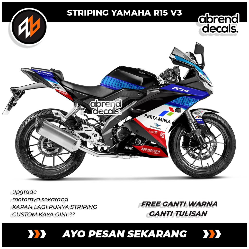 STRIPING R15 V3 PERTAMINA / STIKER MOTOR R15 V3 MANDALIKA / STIKER YAMAHA R15 V3 MOTO GP RACING