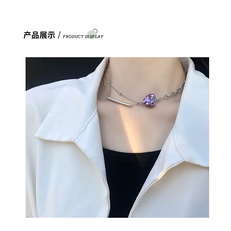 Ungu bentuk Hati berlian imitasi kalung elegan ins gaya Jepang dan Korea gaya pribadi gaya dingin ka