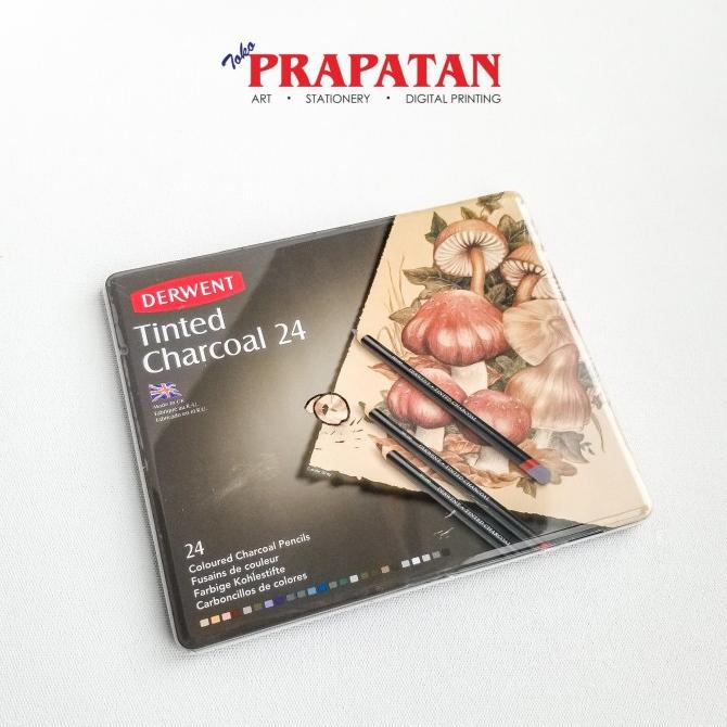 

Derwent Tinted Charcoal 24 Colour / Coloured Charcoal Pencils Metal Ti ---READY---